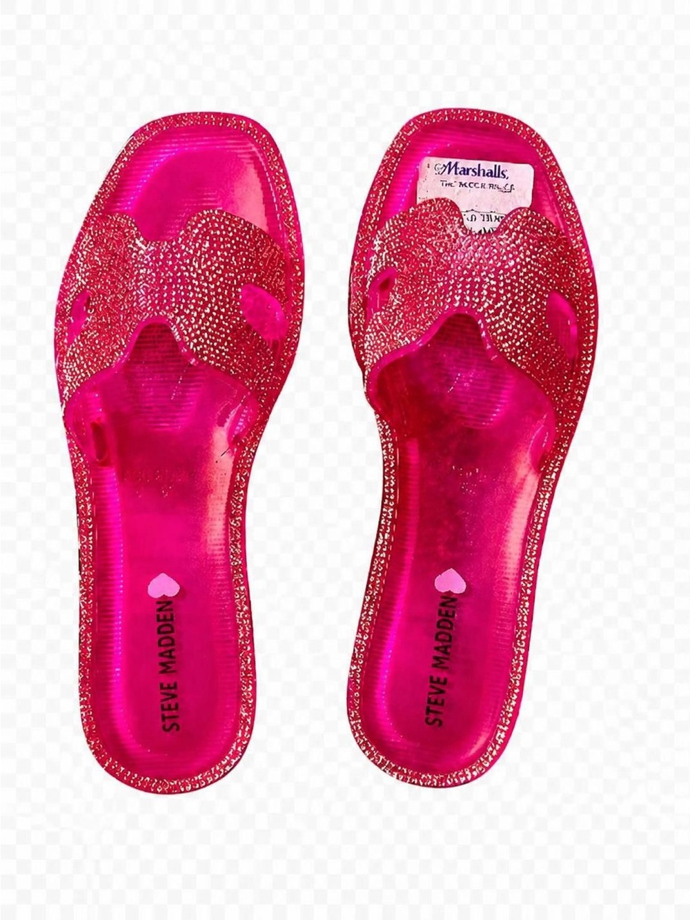 Steve Madden Girls Bright Pink Glitter Slide Sandals Size 5